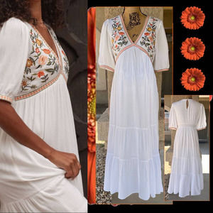 Pinkblush By In-Loom Floral Embroidered Maternity Tiered Midi Dress L